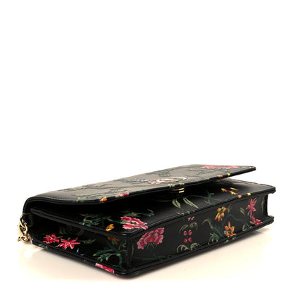 Christian Dior Calfskin Petites Fleurs Print Caro Pouch With Chain Black Multicolor 4 of 10