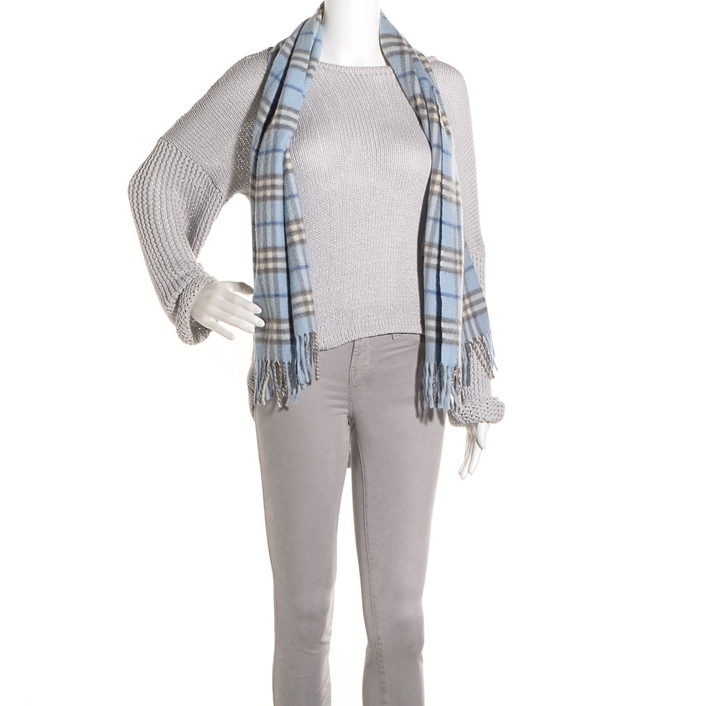 Cashmere Check Scarf Light Blue