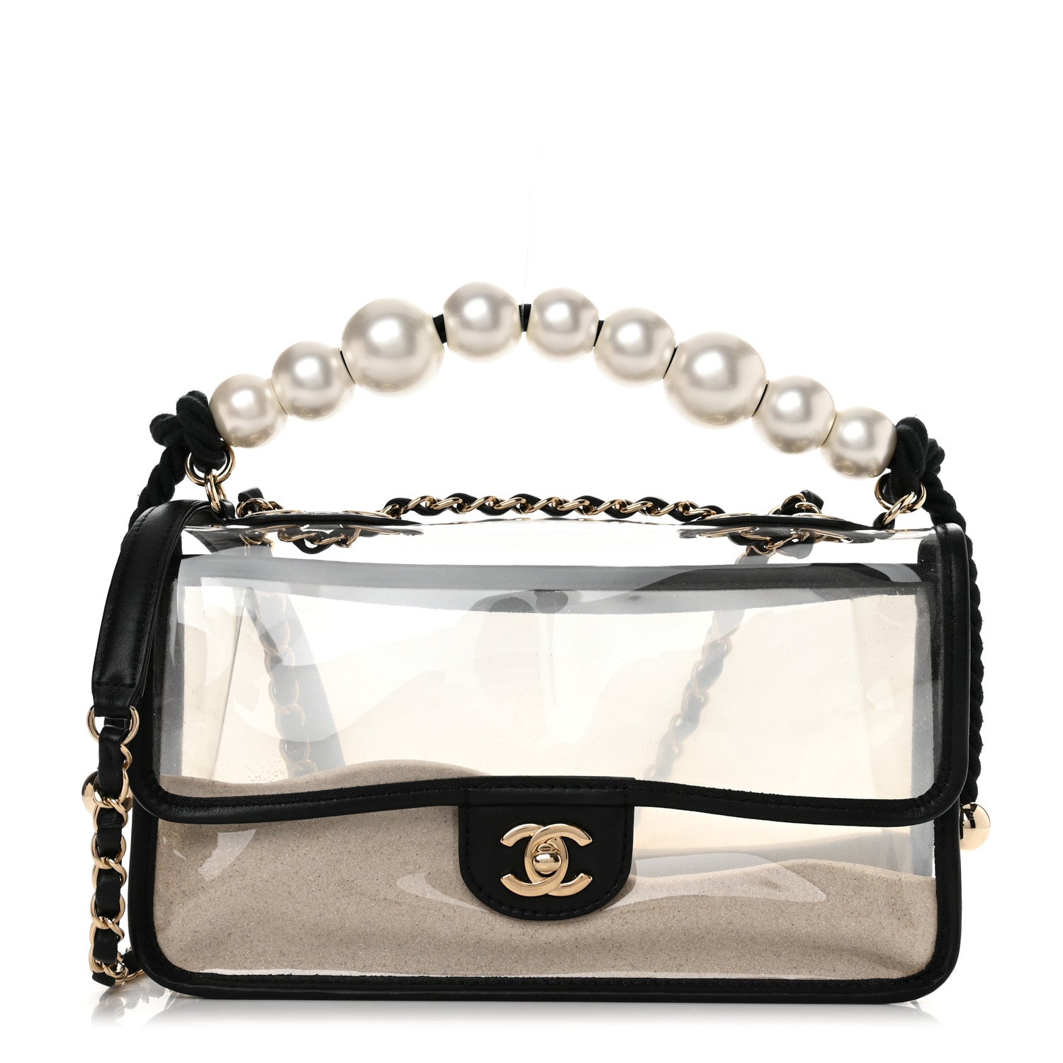 Chanel Lambskin PVC Sand By The Sea Flap With Pearl Strap Black 1 of 11