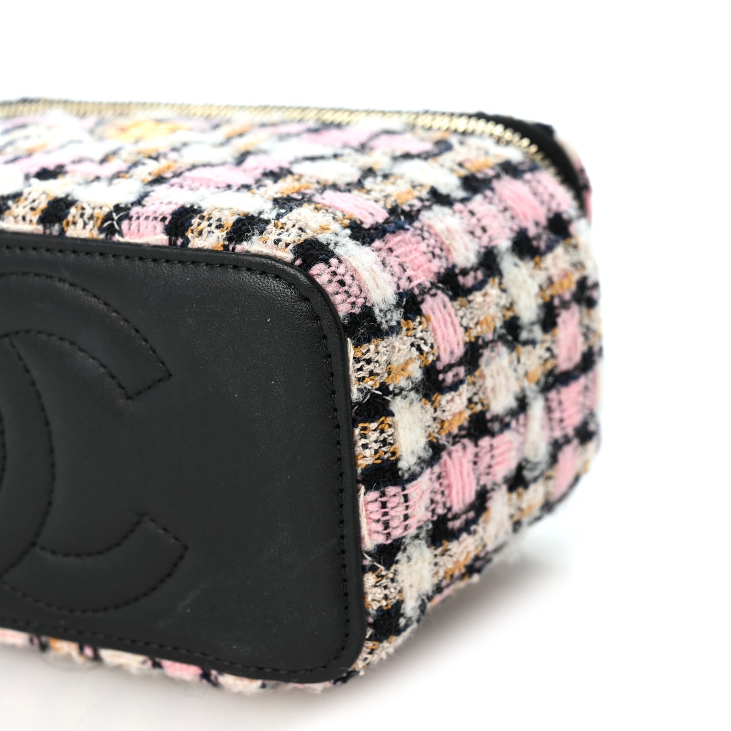 Tweed Pearl Crush Small Vanity Case With Chain Pink Multicolor