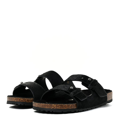 Saint Laurent Calf Hair Jimmy Cross Slides 38.5 Black 3 of 12