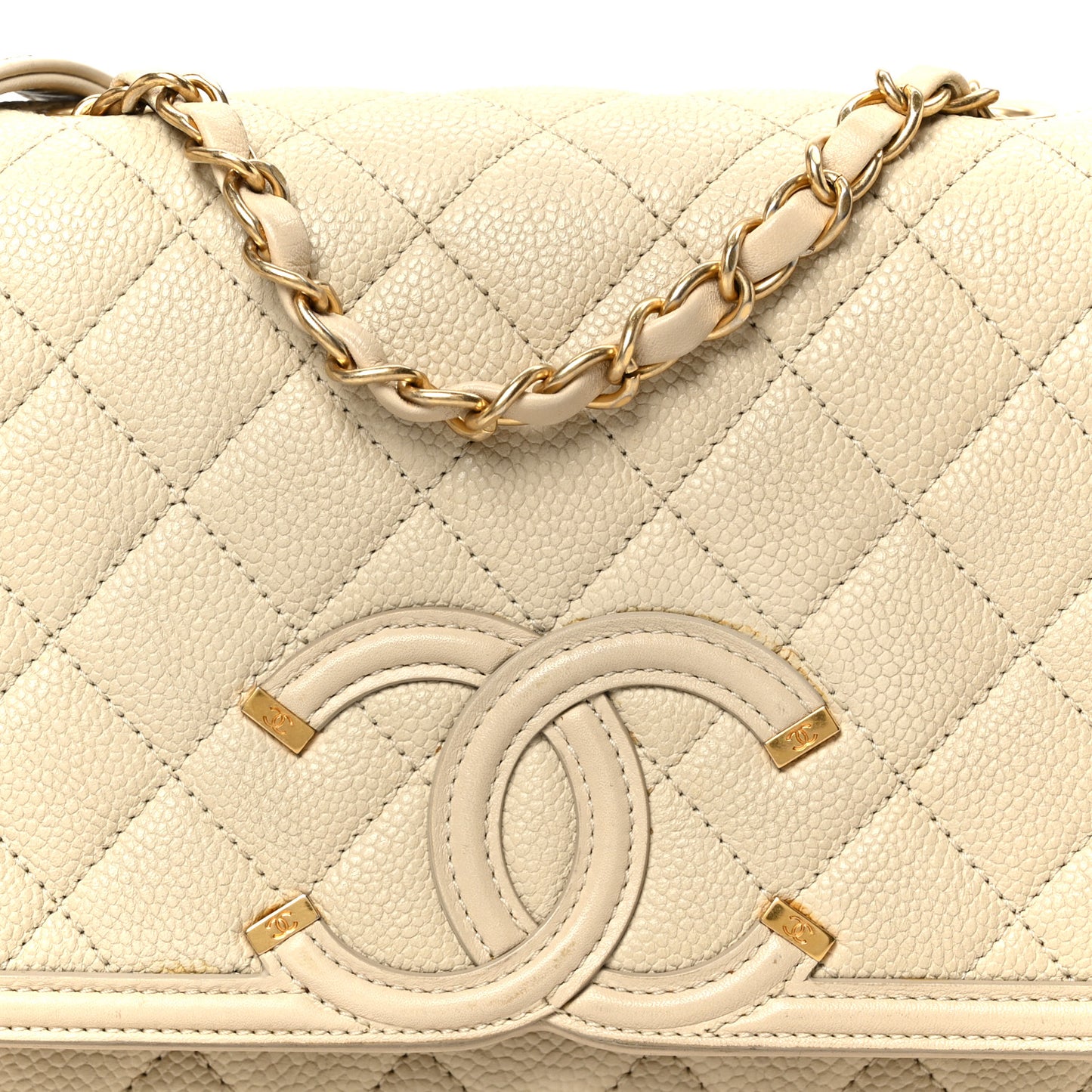 Caviar Quilted Medium CC Filigree Flap Beige