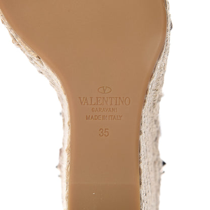 Valentino Garavani Grained Calfskin Rockstud Ankle Strap Espadrille 15/105mm Wedge Sandals 35 Poudre Natural 6 of 9