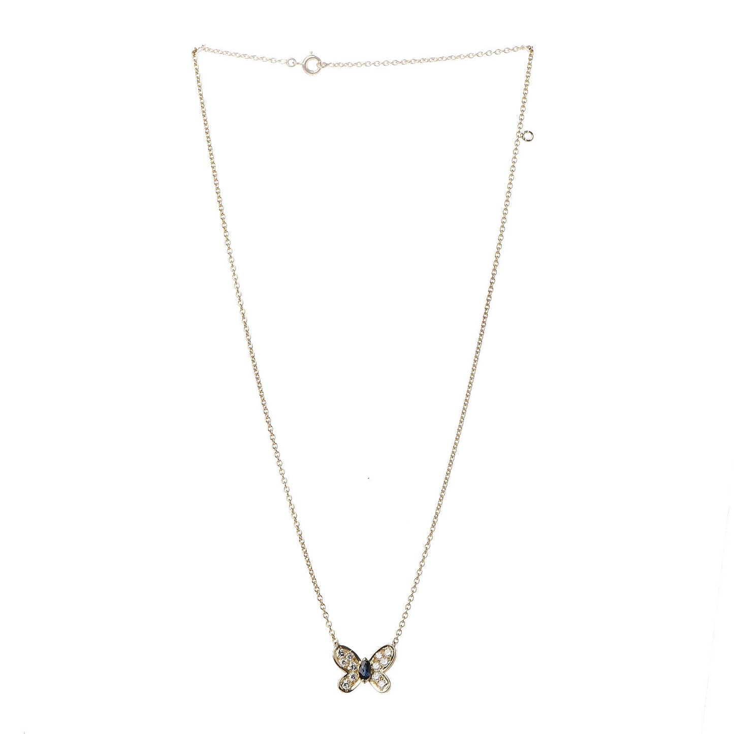 18K Yellow Gold Diamond Blue Sapphire Butterfly Pendant Necklace