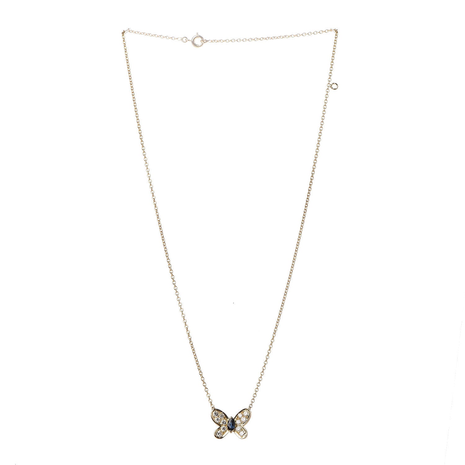 Van Cleef & Arpels 18K Yellow Gold Diamond Blue Sapphire Butterfly Pendant Necklace 3 of 7