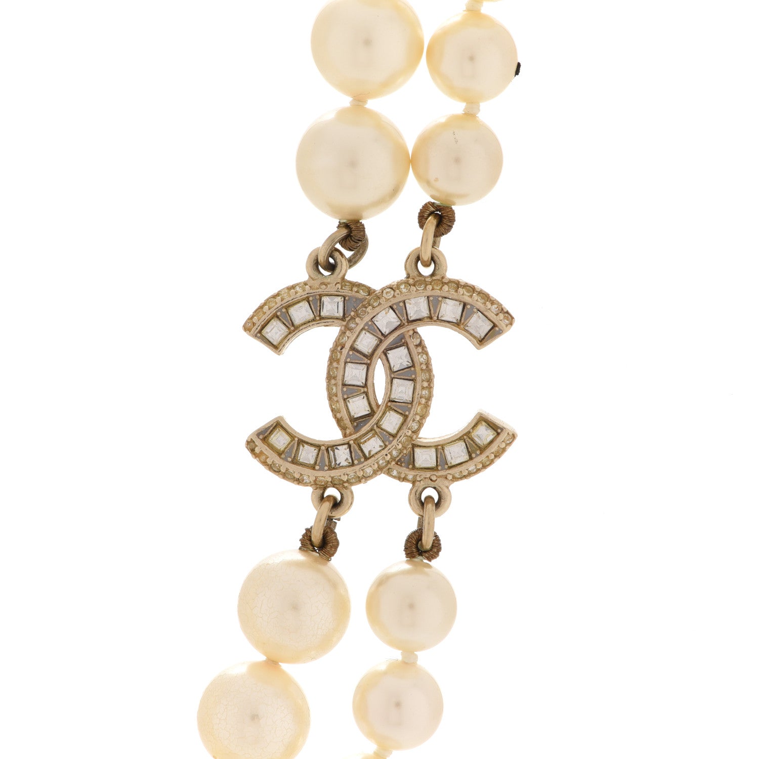 Chanel Baguette Crystal Pearl CC Double Strand Necklace Gold 4 of 6