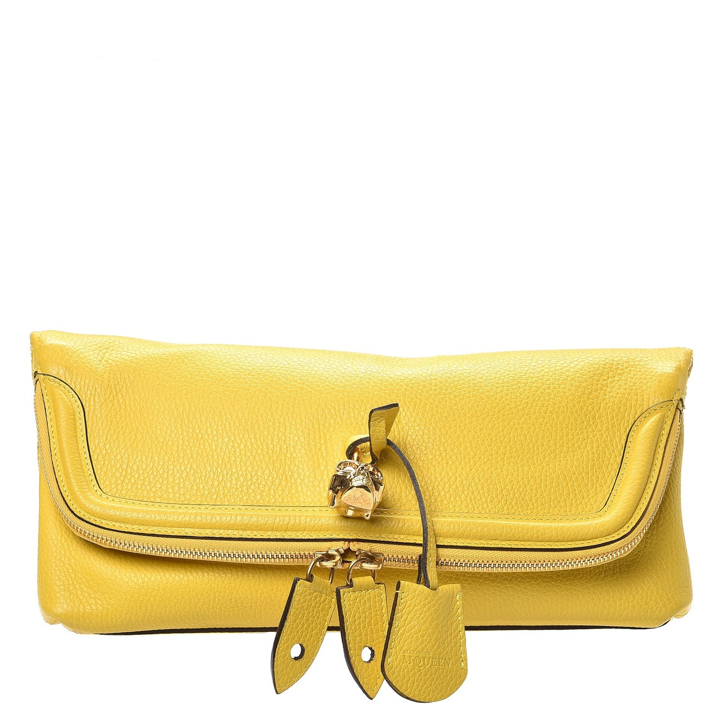 Grainy Calfskin Padlock Skull Clutch Yellow