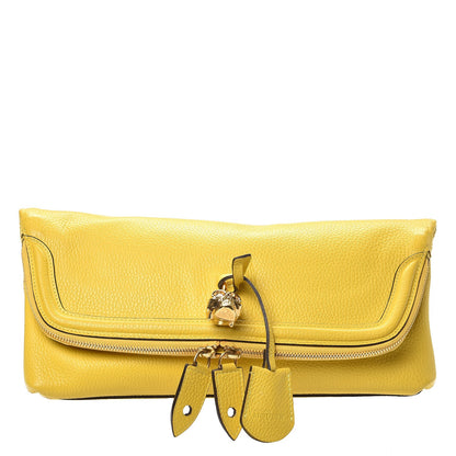 Alexander McQueen Grainy Calfskin Padlock Skull Clutch Yellow 1 of 9