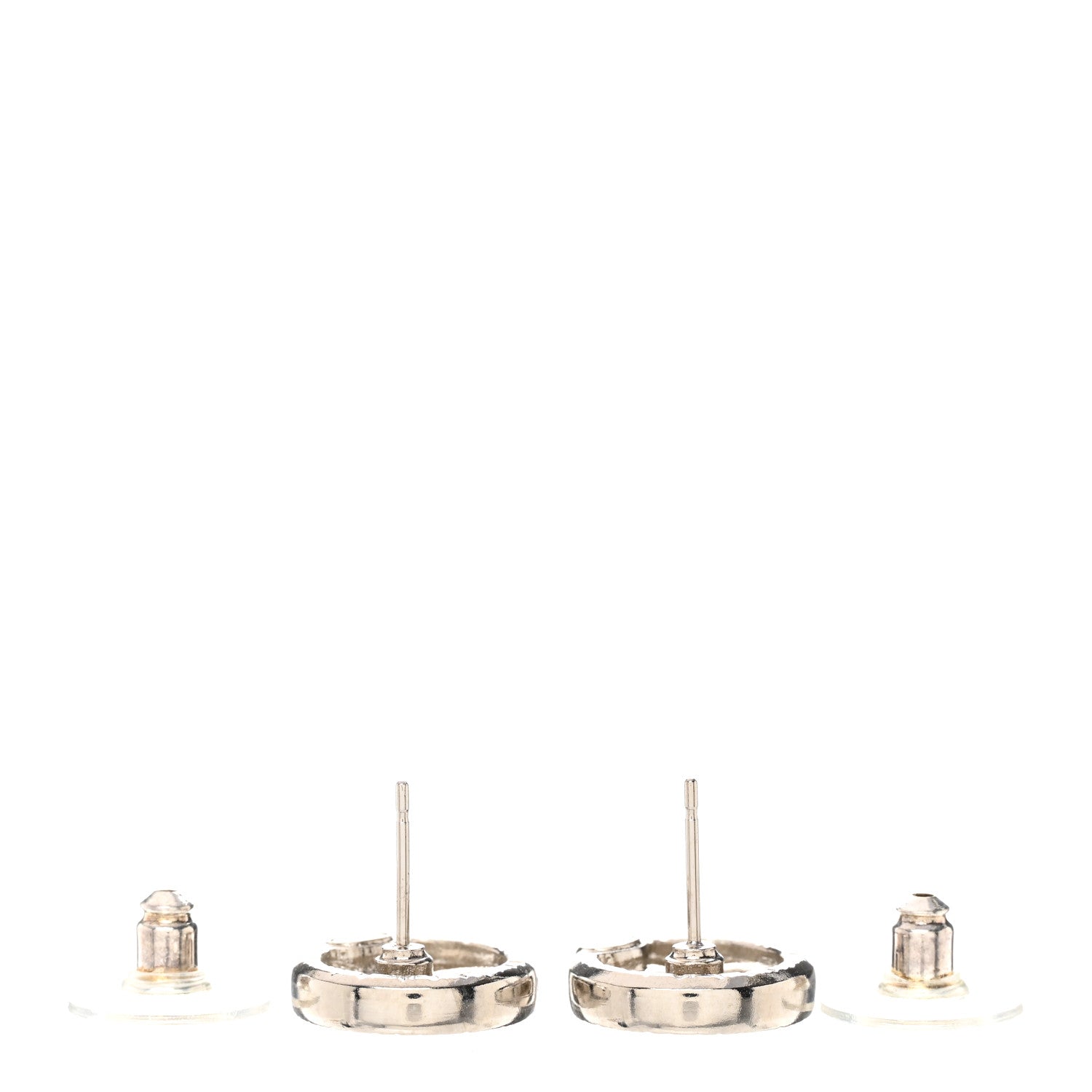 Chanel Metal Crystal Textured CC Round Earrings Silver 3 of 5