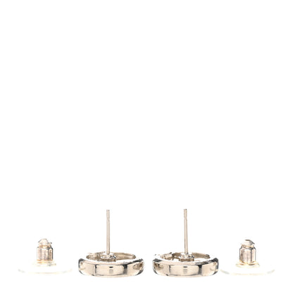 Chanel Metal Crystal Textured CC Round Earrings Silver 3 of 5