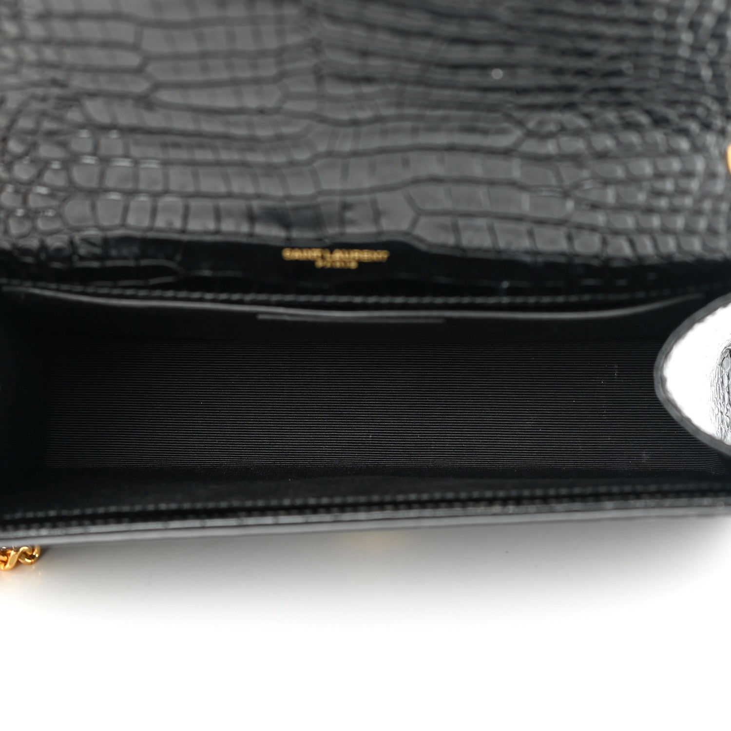 Saint Laurent Calfskin Crocodile Embossed Medium Classic Monogram Kate Tassel Satchel Black 5 of 13