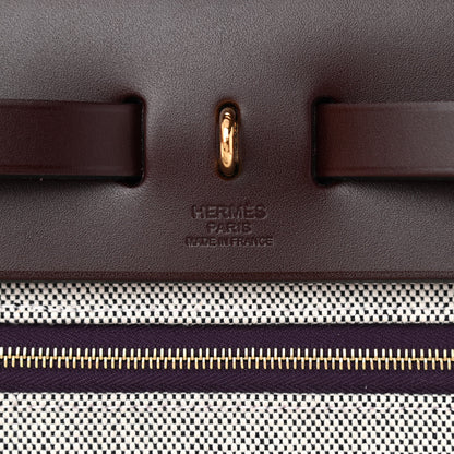 Hermes Toile H Berline Vache Hunter Herbag Zip PM 31 Cassis Ecru Black Rouge Sellier 8 of 12