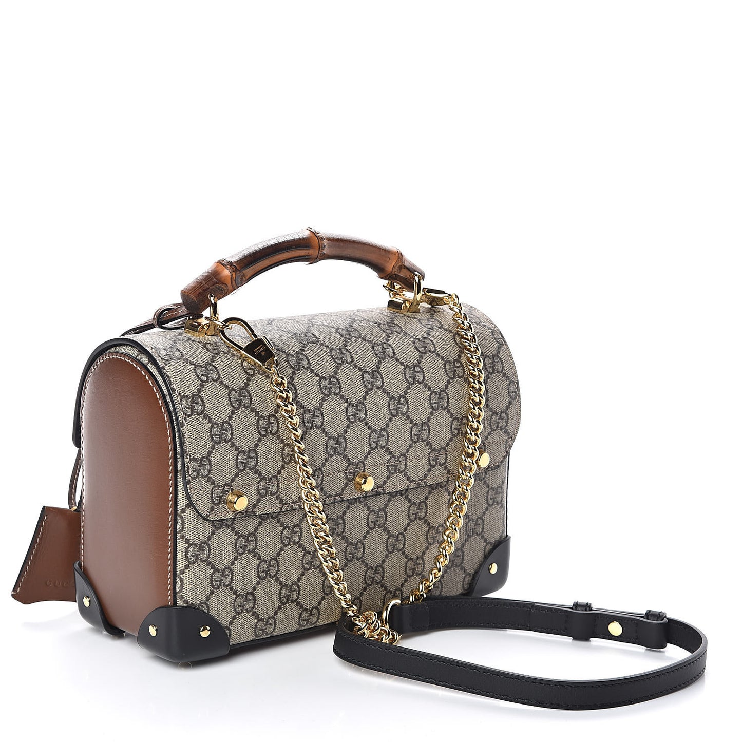 GG Supreme Monogram Small Padlock Bamboo Shoulder Bag Beige Black Cuir