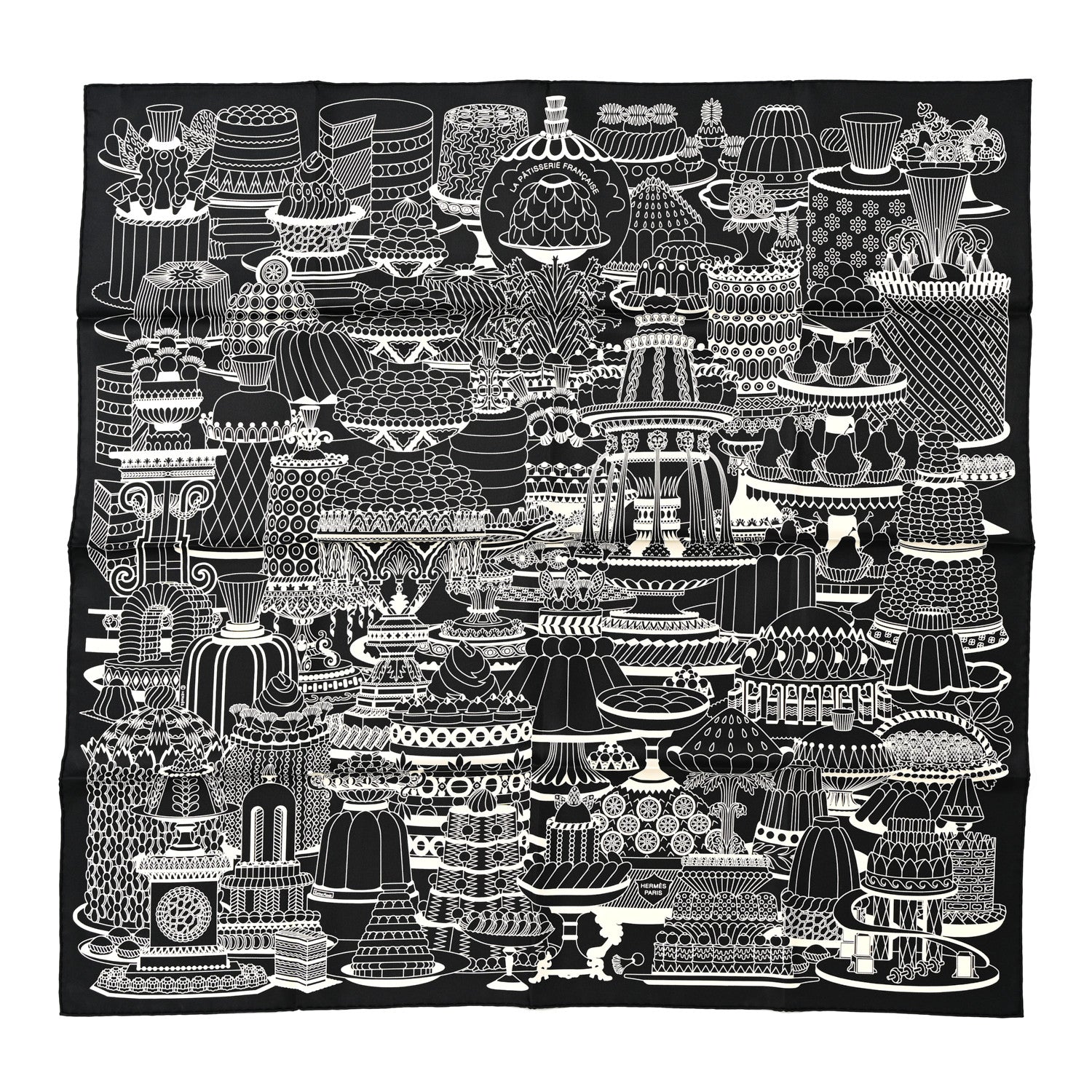 Hermes Silk La Patisserie Francaise Scarf 90 Black Creme 1 of 5