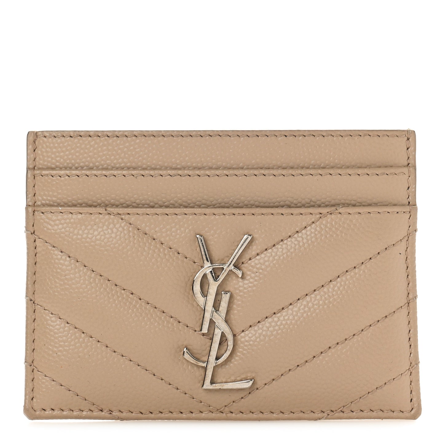 Grain De Poudre Matelasse Chevron Monogram Credit Card Case Dark Beige