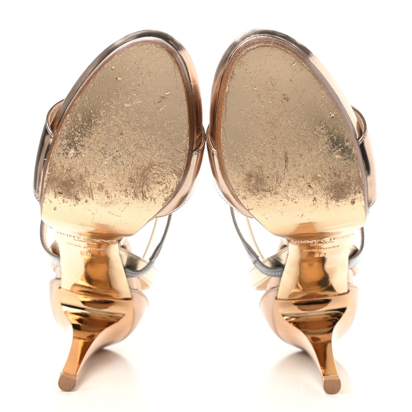 Metallic Mirror Calfskin Glitter Buzz 120 Sandals 39 Gold