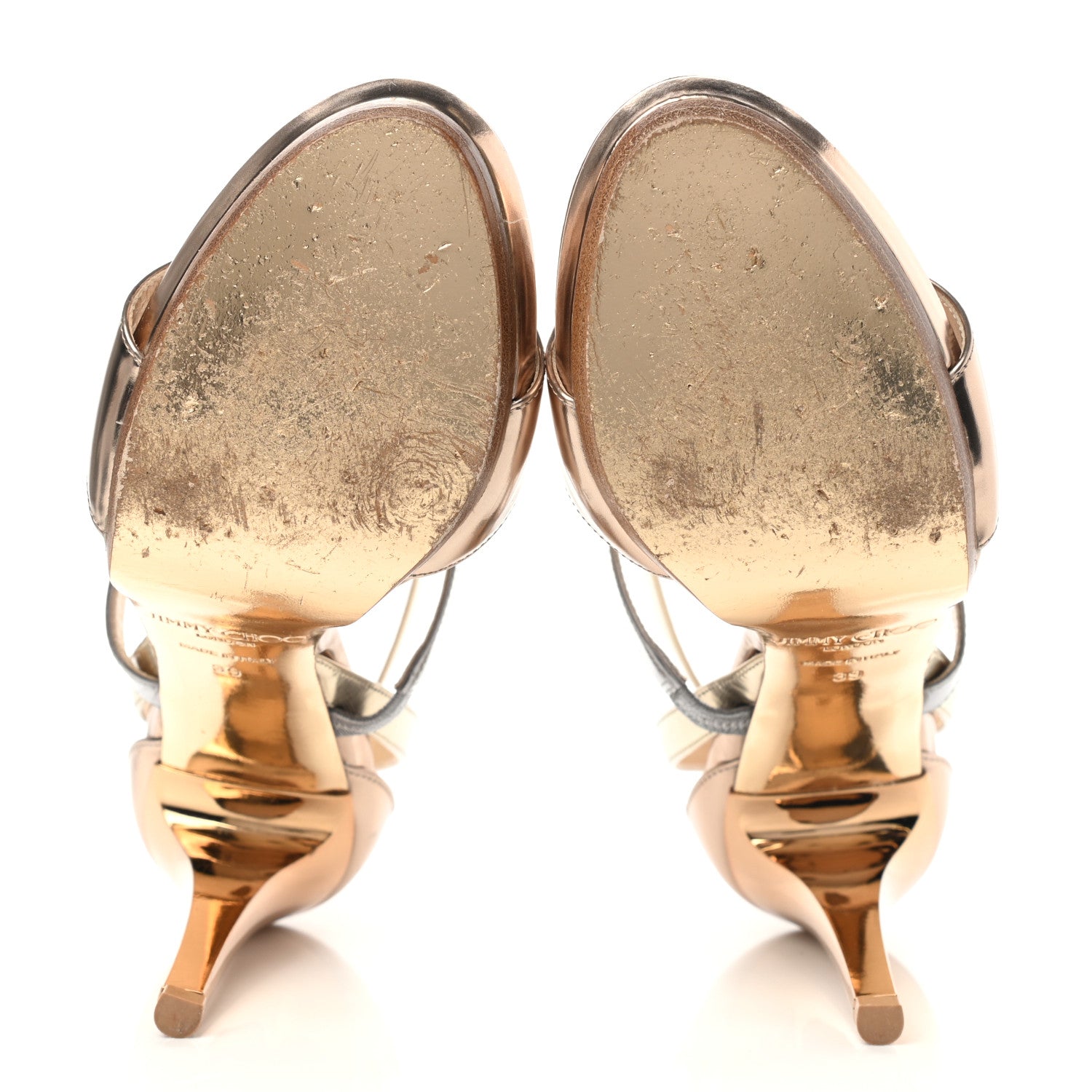 Jimmy Choo Metallic Mirror Calfskin Glitter Buzz 120 Sandals 39 Gold 5 of 12