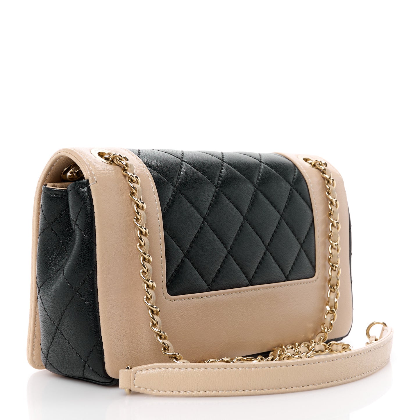 Sheepskin Quilted Small Vintage Mademoiselle Flap Beige Black