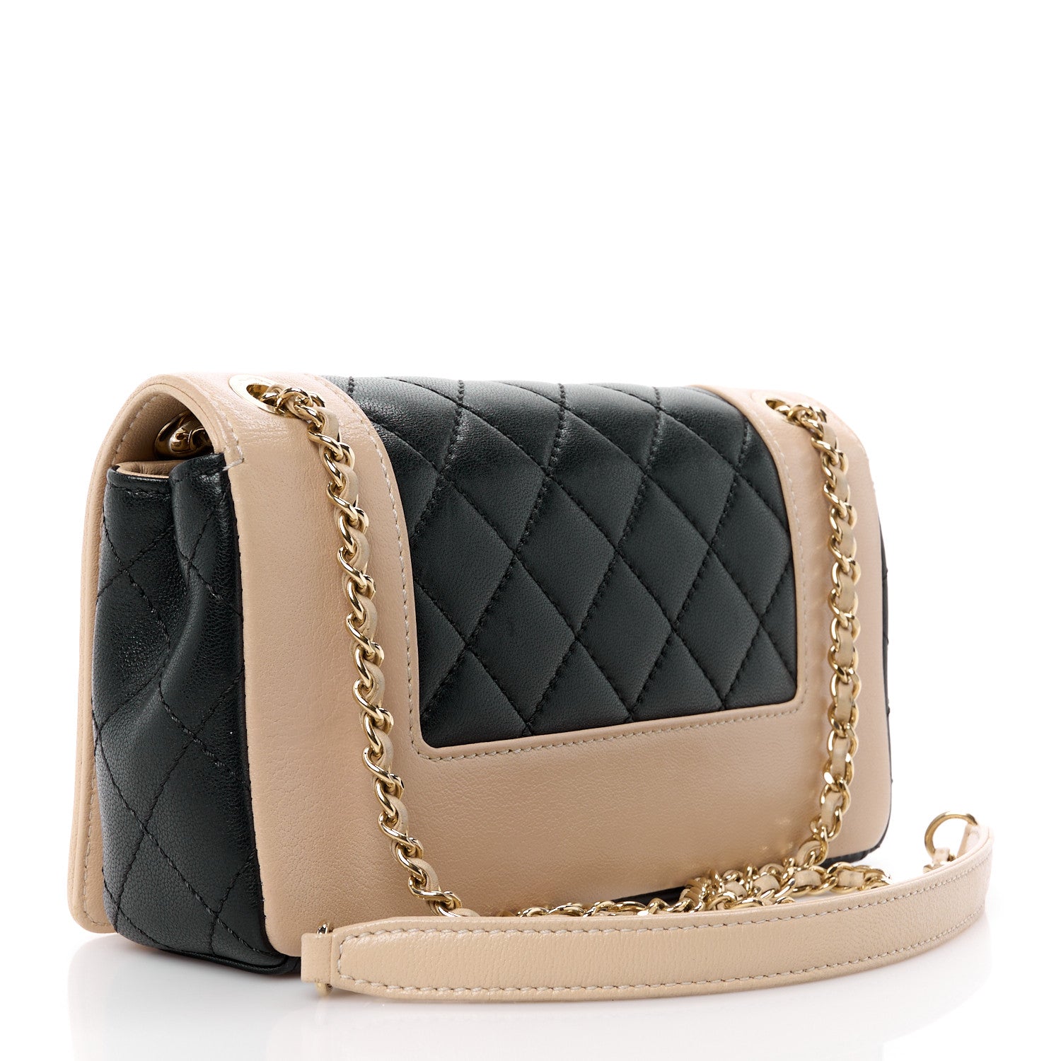 Chanel Sheepskin Quilted Small Vintage Mademoiselle Flap Beige Black 3 of 11