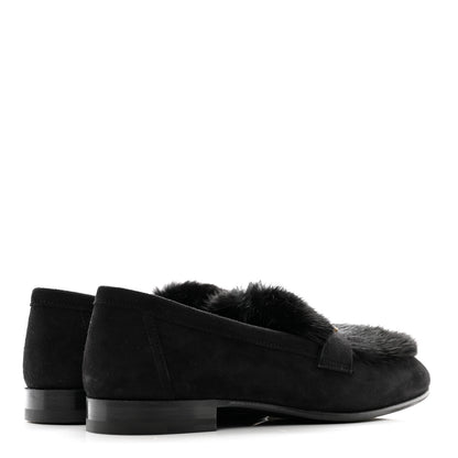 Hermes Mink Fur Suede Goatskin Paris Loafers 36 Black 4 of 9