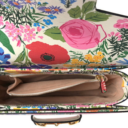 Gucci X KEN SCOTT New Shangai Calfskin Jardin D'Avril Floral Print Horsebit 1955 Shoulder Bag Ivory Pink Wild Rose 4 of 8