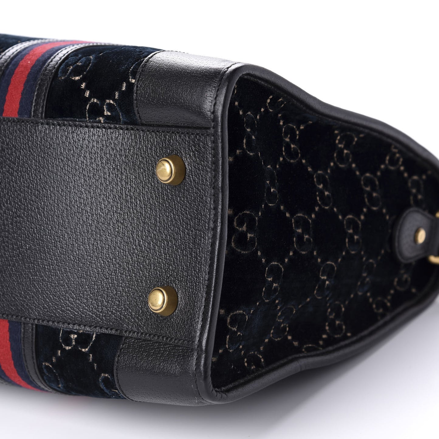 Velvet GG Monogram Textured Calfskin Web Medium Duffle Bag Blue Beige Black