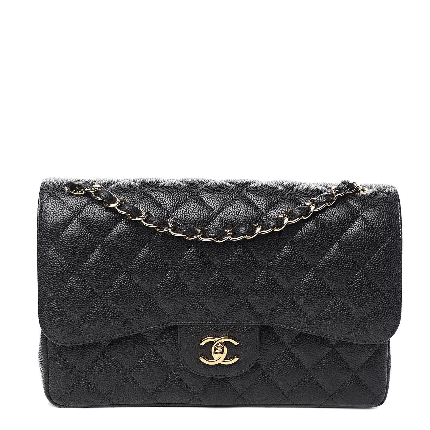 Caviar Quilted Jumbo Double Flap Black