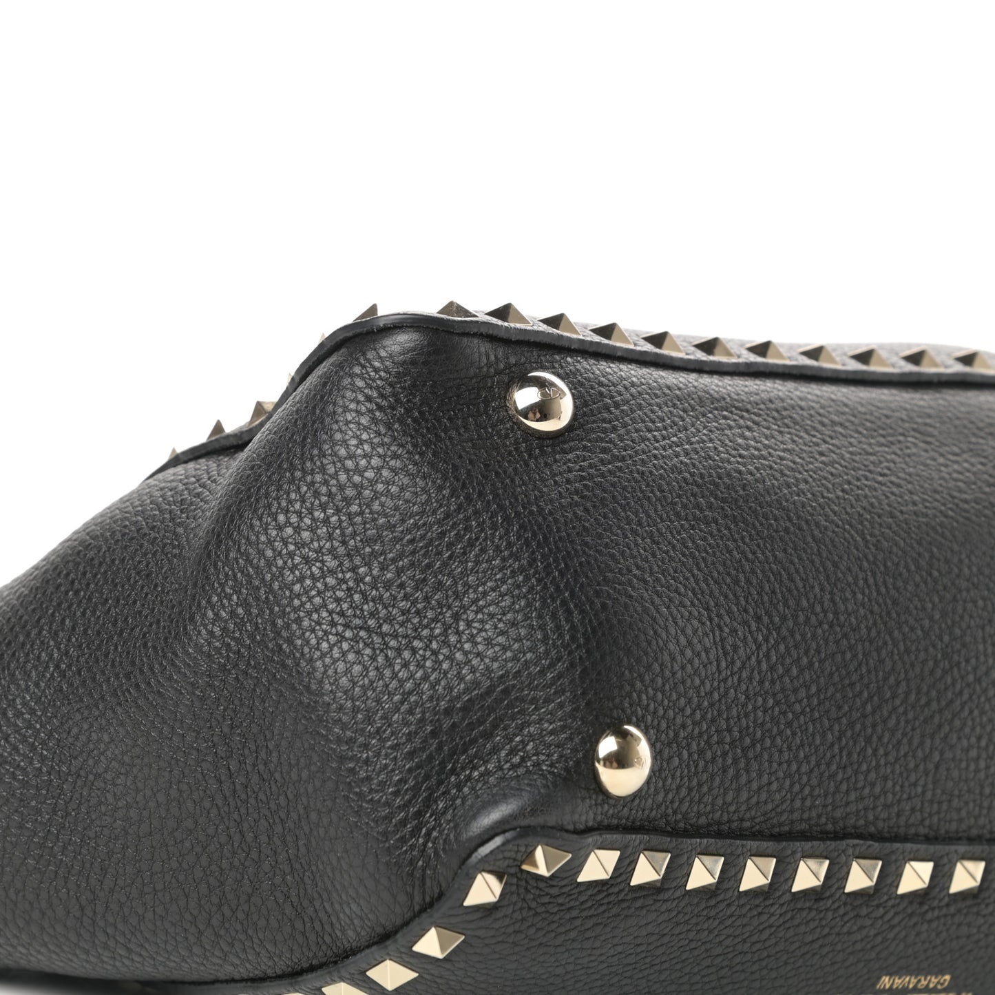 Grained Calfskin Small Rockstud Tote Black