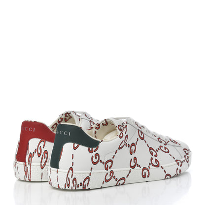 Gucci Calfskin GucciGhost Print Mens Ace Sneakers 7 White Hibiscus Red 4 of 13