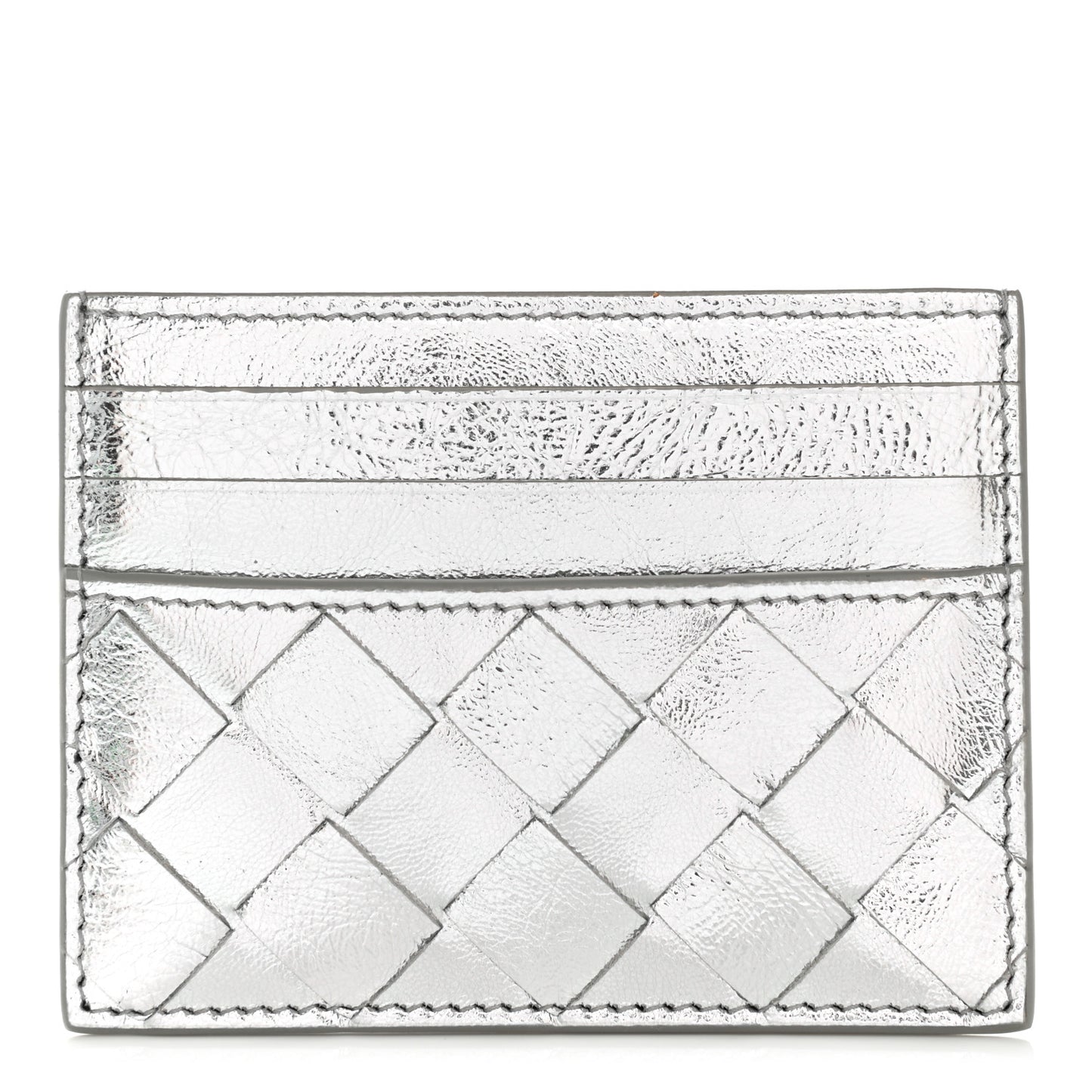 Metallic Nappa Intrecciato Card Holder Silver