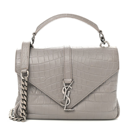 Saint Laurent Calfskin Crocodile Embossed Medium College Monogram Satchel Gray 1 of 13