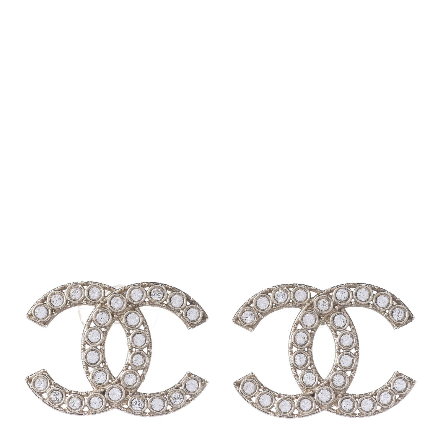Chanel Crystal CC Stud Earrings Gold 1 of 3