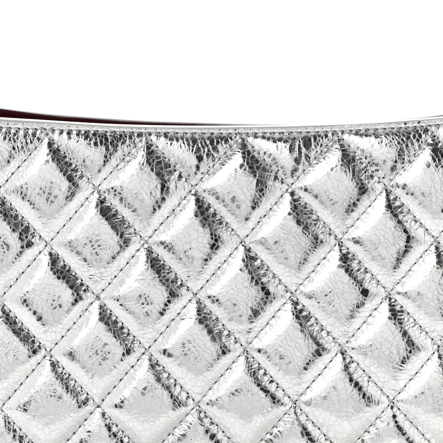 Metallic Crackled Calfskin Quilted Hobo Silver