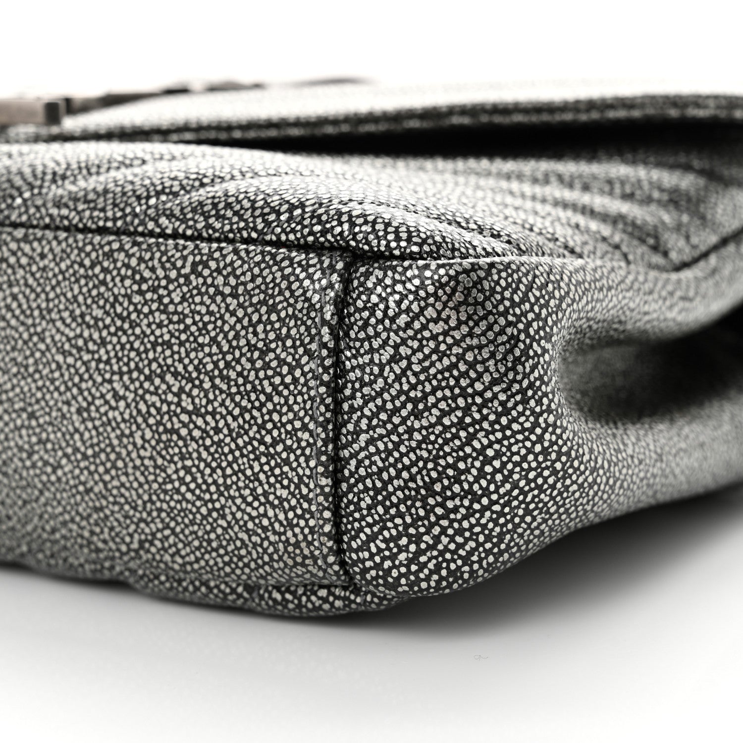 Saint Laurent Metallic Grain De Poudre Matelasse Chevron Monogram Medium College Bag Gunmetal 10 of 10