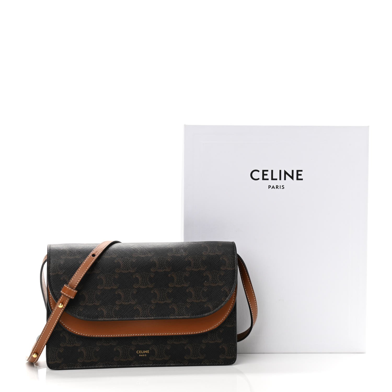Celine Triomphe Canvas Lambskin Wallet On Strap Tan 12 of 12