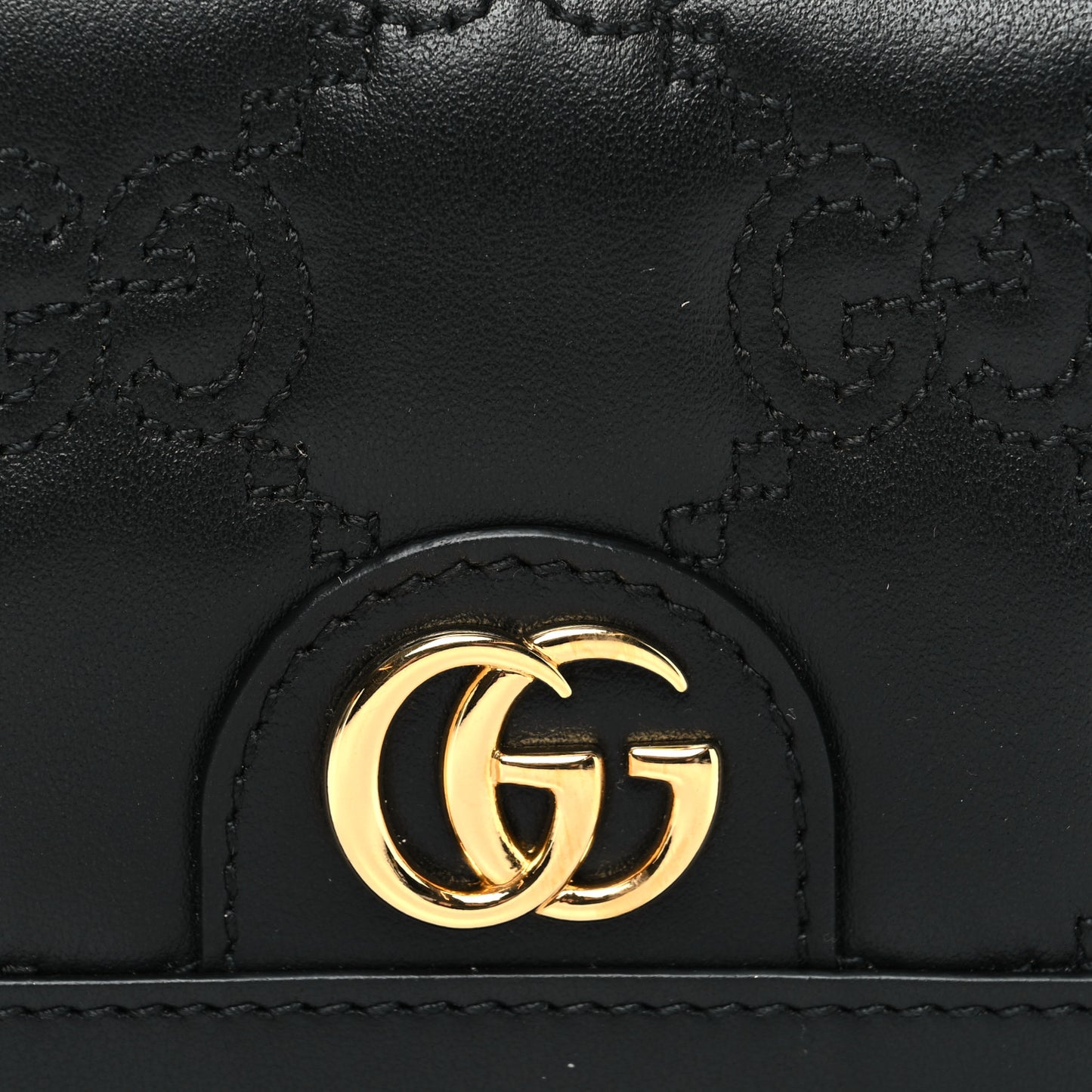 Calfskin GG Matelasse Card Case Wallet Black