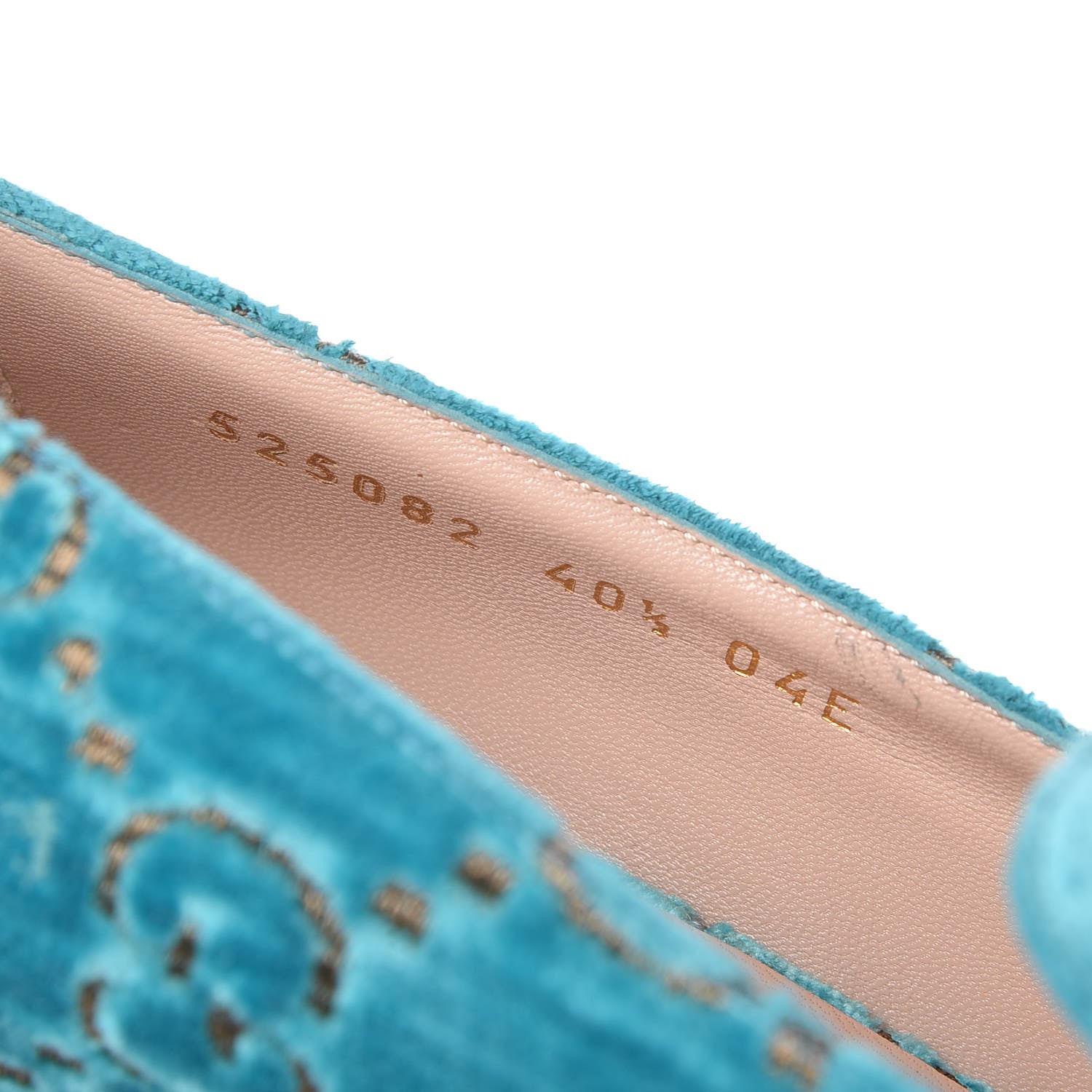 Gucci Velvet GG Monogram Sylvie Web Chain Mid Heel Loafers 40.5 Turchese Beige 8 of 10