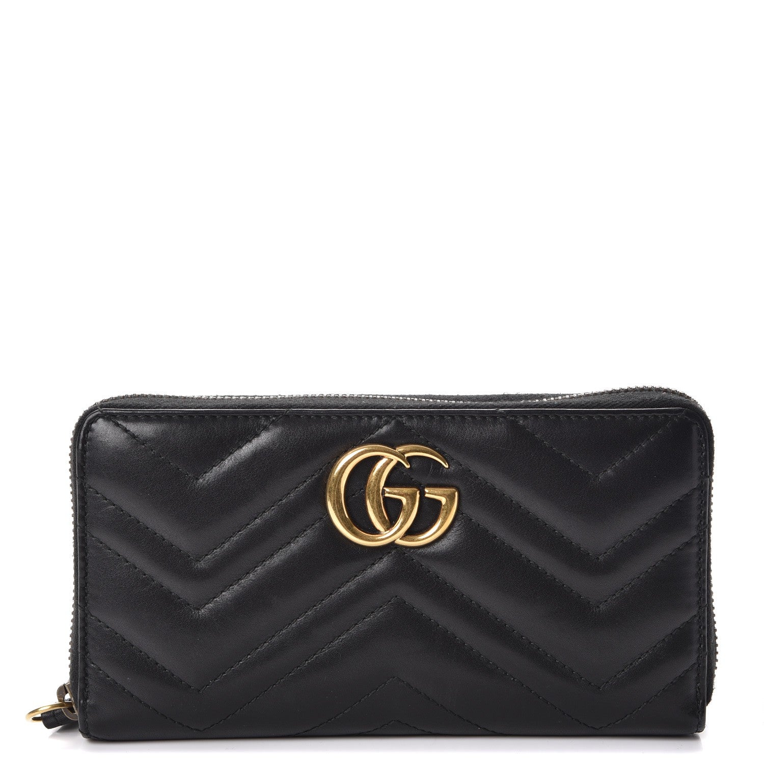 Gucci Calfskin Matelasse GG Marmont Zip Around Wallet Black 1 of 9