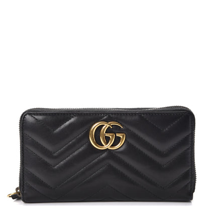 Gucci Calfskin Matelasse GG Marmont Zip Around Wallet Black 1 of 9