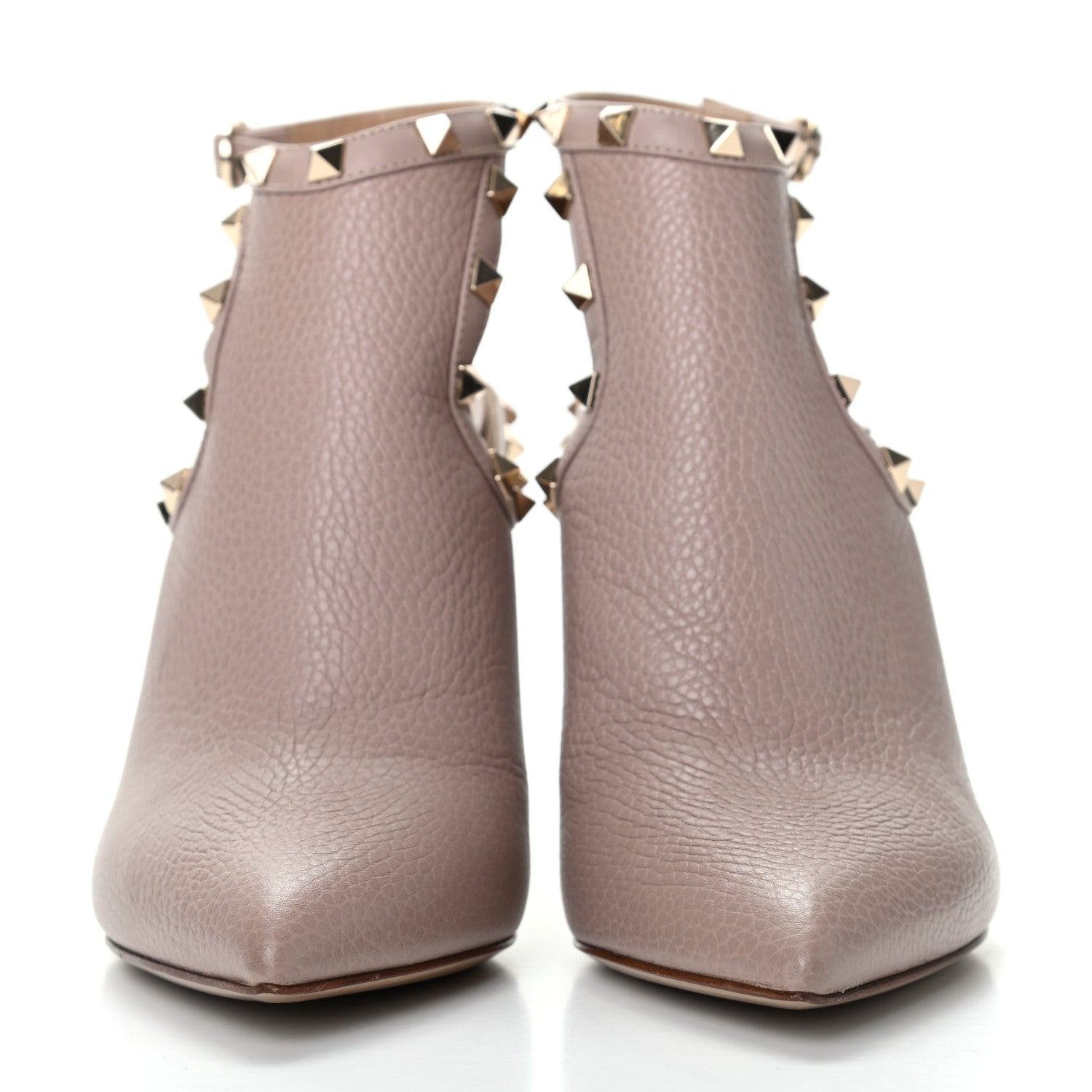 Valentino Garavani Pebbled Calfskin Rockstud Open Back Ankle Booties 38 Poudre 2 of 10