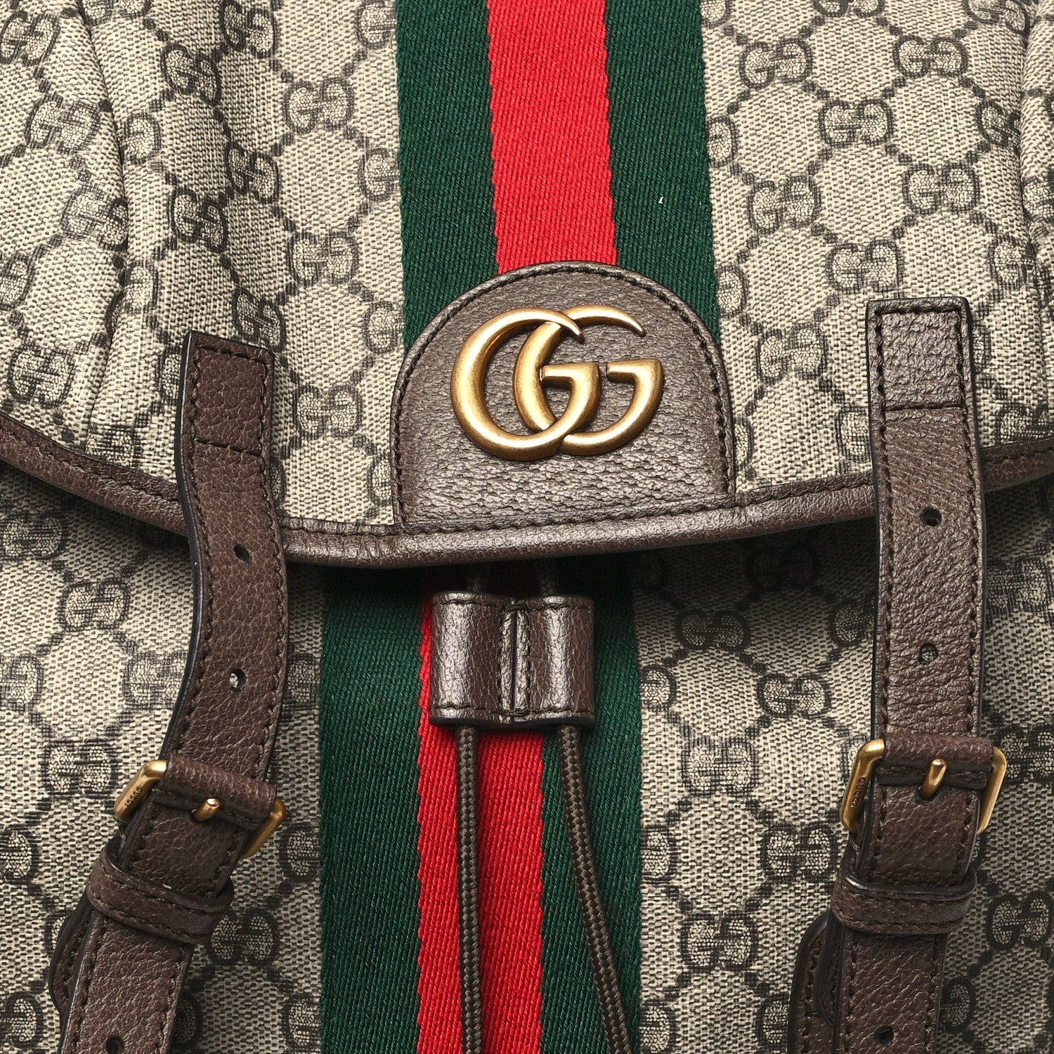 Gucci GG Supreme Monogram Medium Ophidia Double Buckle Backpack Brown 8 of 10
