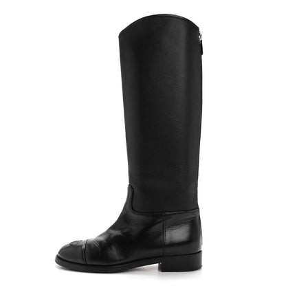 Chanel Calfskin Cap Toe CC Riding Boots 38.5 Black 1 of 13