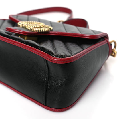 Gucci Vintage Effect Calfskin Matelasse Diagonal Mini Torchon GG Marmont Top Handle Shoulder Bag Black Romantic Cherry 9 of 9