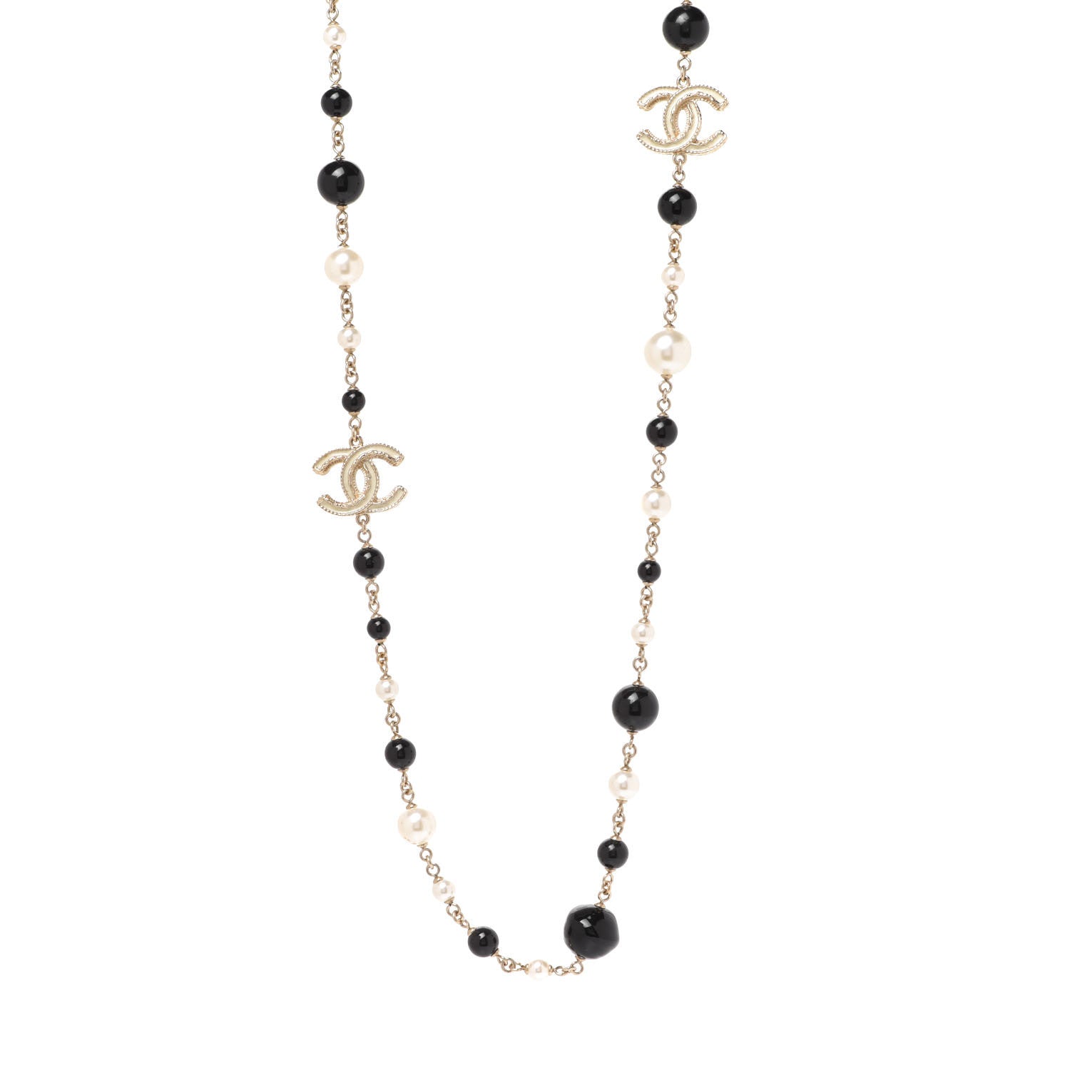 Chanel Pearl Beaded Star CC Long Necklace Silver 1 of 5
