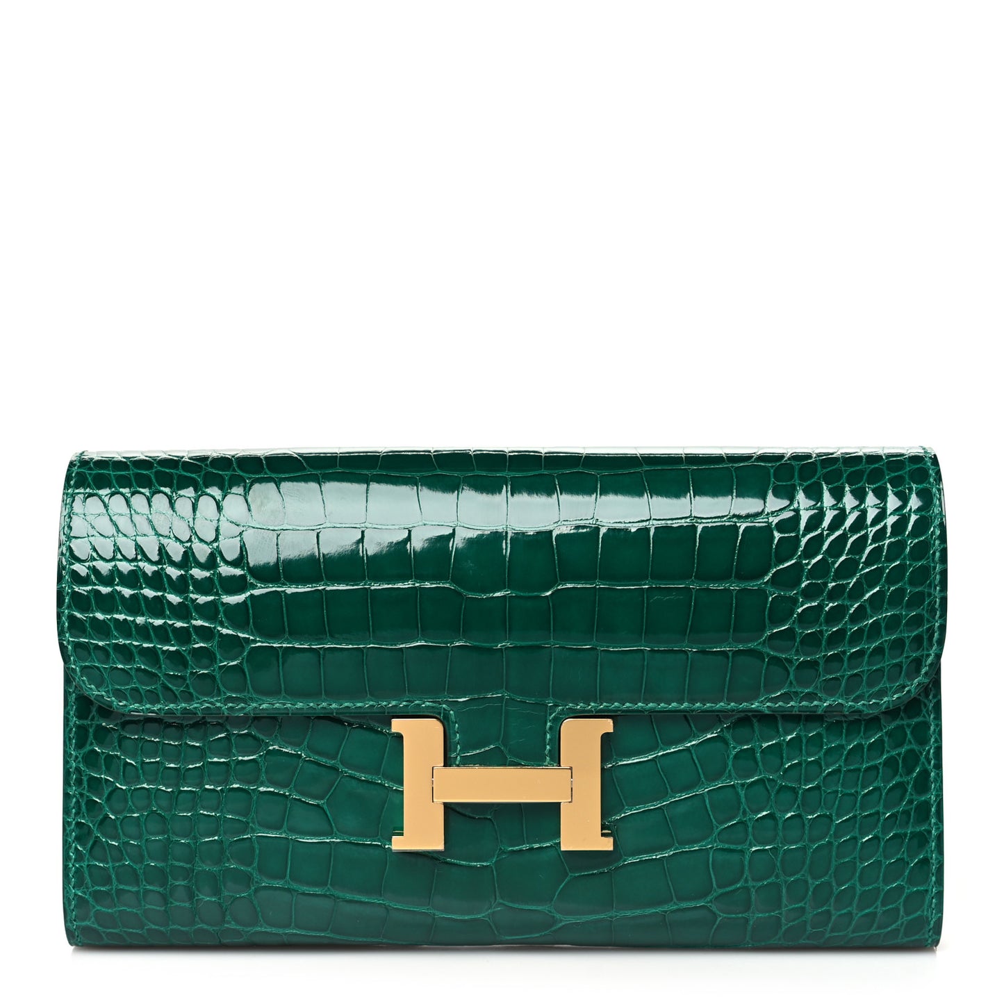 Shiny Alligator Constance Long Wallet Vert Emeraude