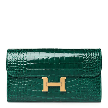 Hermes Shiny Alligator Constance Long Wallet Vert Emeraude 1 of 18