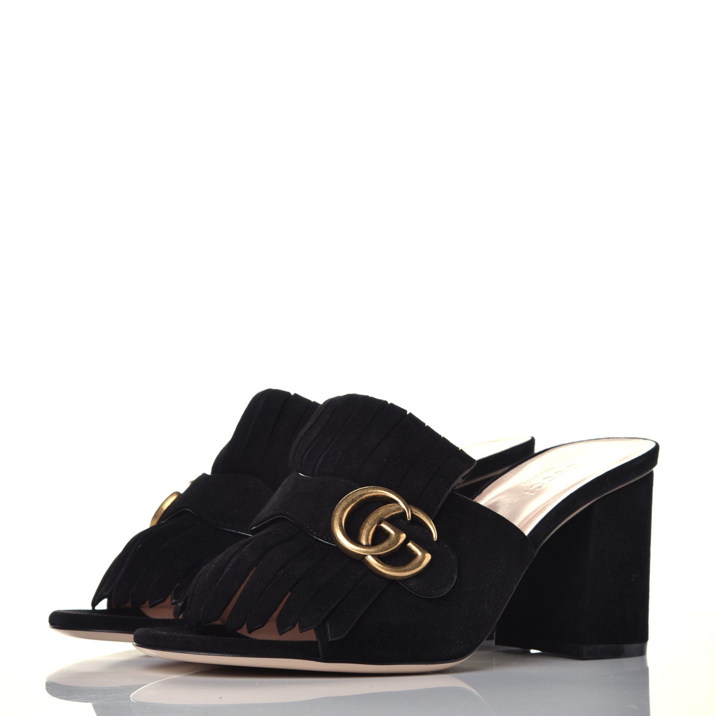 Kid Scamosciato GG Marmont Fringe 75mm Slide Sandals 38 Black