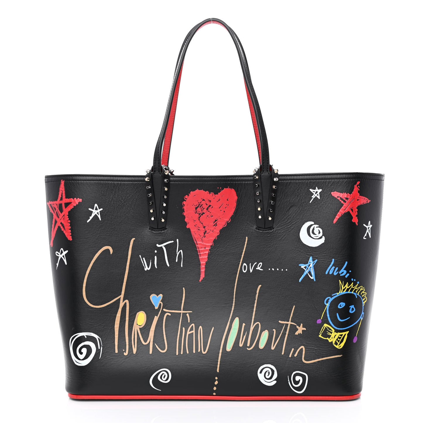 Calfskin Loubitag Spikes East West Cabata Tote Black
