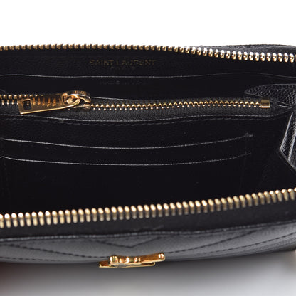Saint Laurent Grain De Poudre Matelasse Chevron Monogram Zip Around Wallet Black 12 of 13