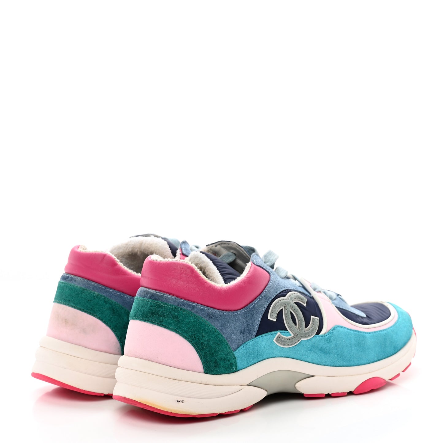Nylon Calfskin Suede CC Sneakers 40 Navy Turquoise